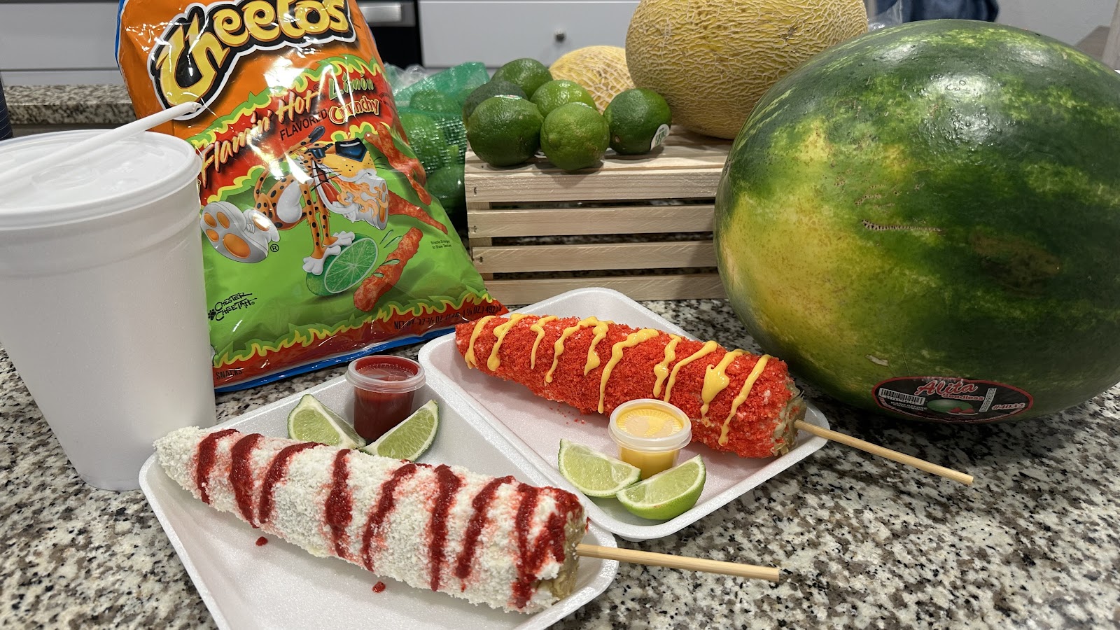Fresh fruit and corn prepped for elote