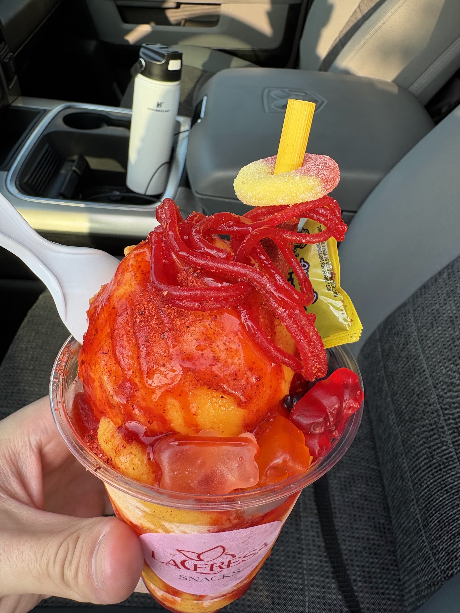 Chamoy drizzled fruit cup with lime and chile